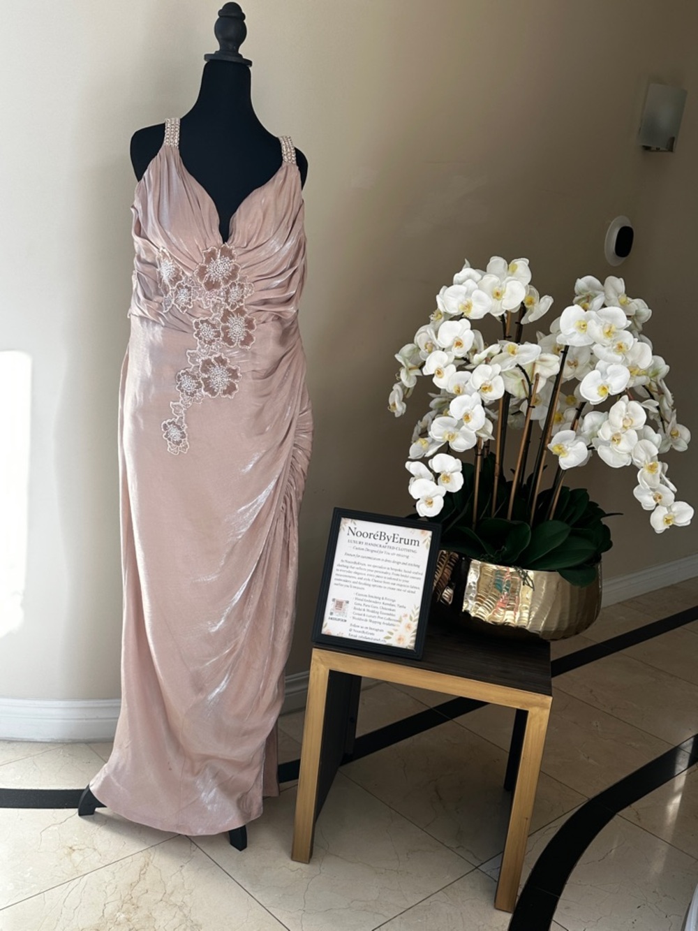 Elegant Pink Embellished Evening Gown